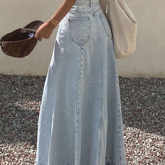 Light Wash Casual Women's Regular Waist Maxi skirt - Picture 6 of 6